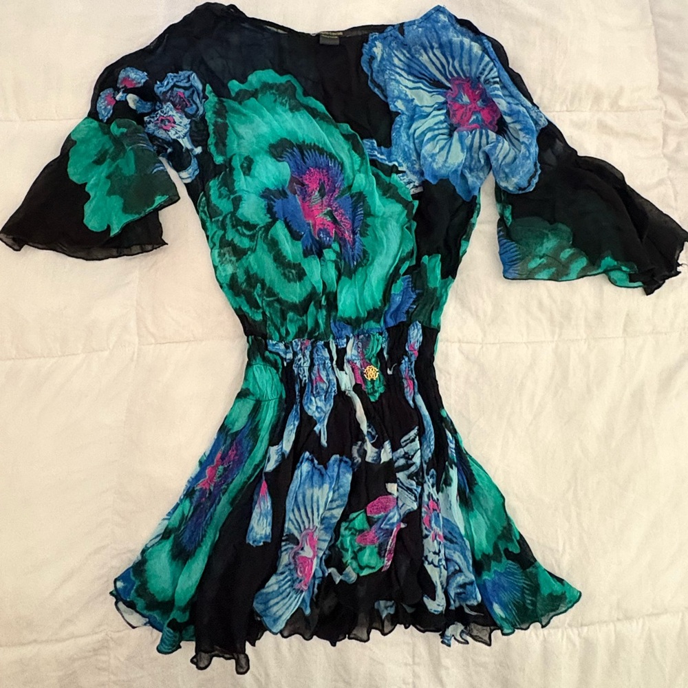Roberto Cavalli Chiffon Cinched Floral Blouse